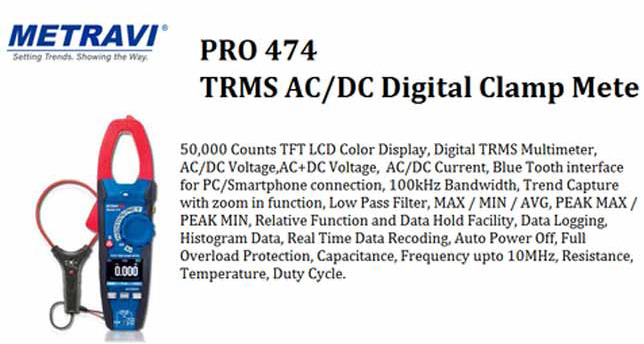 Metravi Pro 474 TRMS AC/DC Digital Clamp Meter