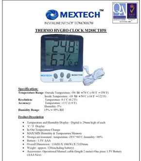 Mextech M288CTHW Digital Thermo Hygrometer with Indoor/Outdoor Temperature